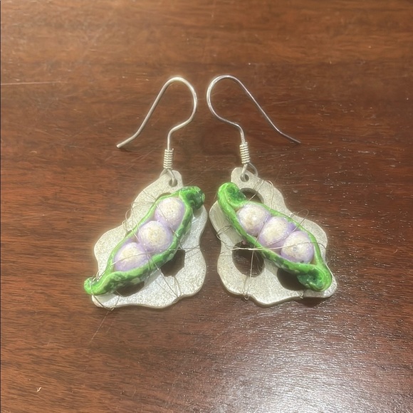 Jewelry - Handcrafted Green and Purple Pea Pod Earrings
